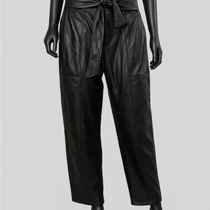 Nicole Miller Black Faux Leather Tie-Waist Pants